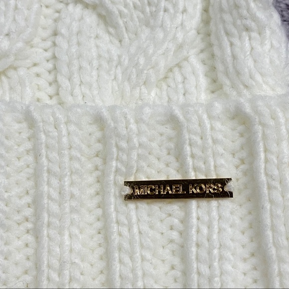 Michael Kors Cable Knit Beanie. White Cream - Picture 2 of 3